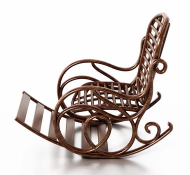 Wooden rocking chair isolated on white background. 3D illustration.