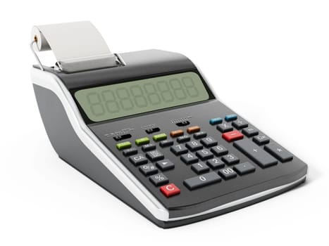 Print calculator isolated on white background.3 D illustration.