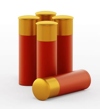 Shotgun shells isolated on white background. 3D illustration.