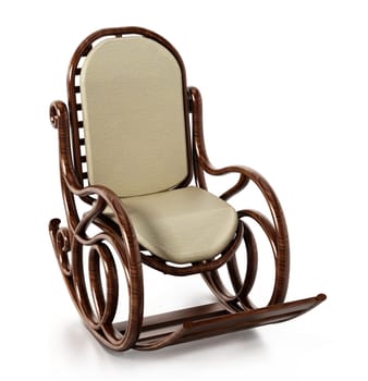 Wooden rocking chair isolated on white background. 3D illustration.