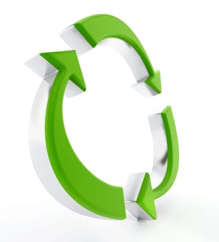 Recycling symbol with green turning arrows. 3D illustration.