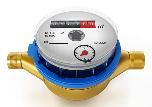 Water meter isolated on white background. 3D illustration.