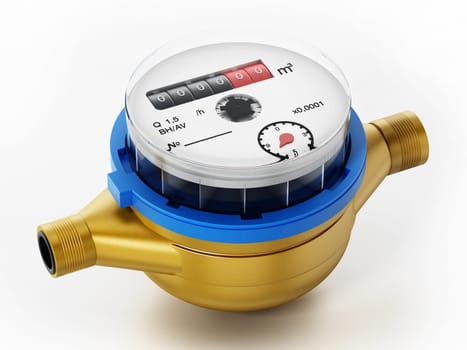 Water meter isolated on white background. 3D illustration.