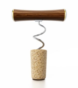 Corkscrew isolated on white background. 3D illustration.