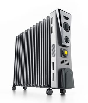 Modern oil radiator isolated on white background. 3D illustration.