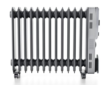 Modern oil radiator isolated on white background. 3D illustration.