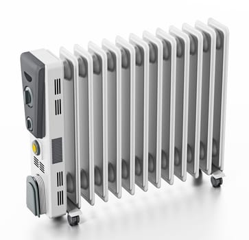 Modern oil radiator isolated on white background. 3D illustration.