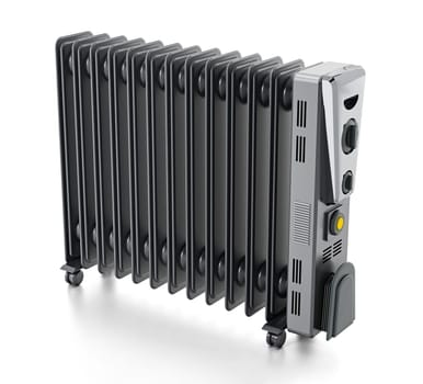 Modern oil radiator isolated on white background. 3D illustration.