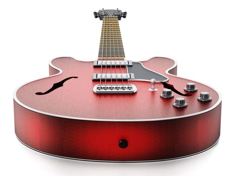 Electric guitar with flaming red wooden finish. 3D illustration.