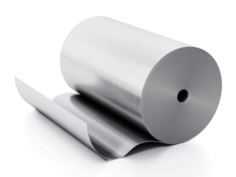 Aluminum sheet roll isolated on white background. 3D illustration.