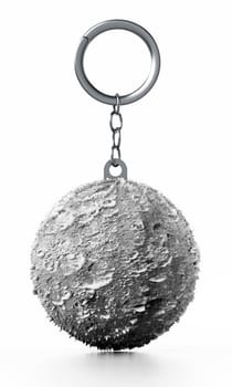 3D Moon connected to keychain. 3D illustration.