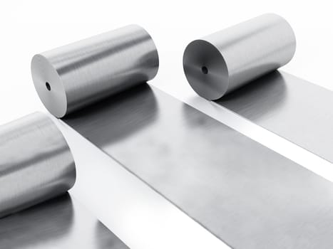 Aluminum sheet rolls isolated on white background. 3D illustration.
