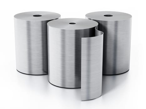 Aluminum sheet rolls isolated on white background. 3D illustration.