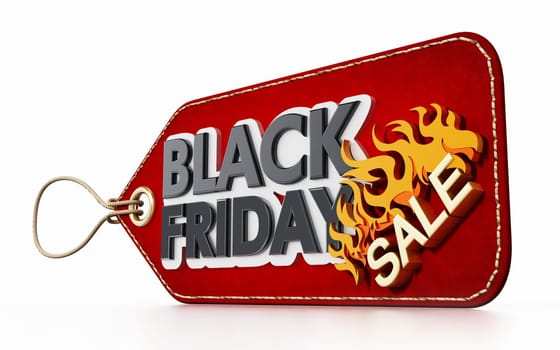 Red Black Friday Sale tag isolated on white background. 3D illustration.