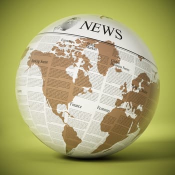 Globe with generic newspaper texture. 3D illustration.