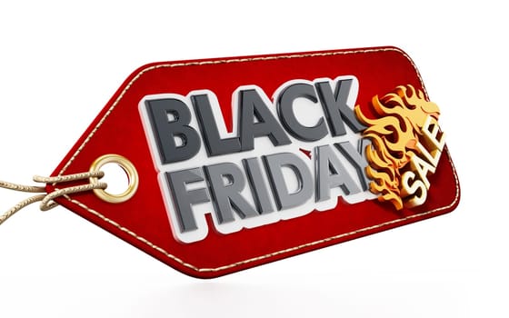 Red Black Friday Sale tag isolated on white background. 3D illustration.