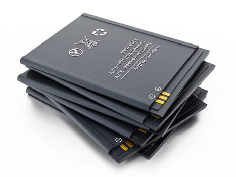 Spare smartphone lithium ion battery. 3D illustration.