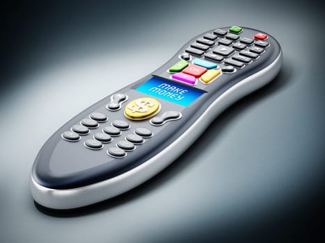 Make money text on remote controller LCD panel. 3D illustration.