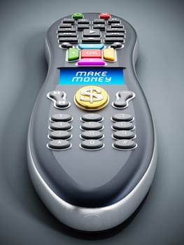 Make money text on remote controller LCD panel. 3D illustration.