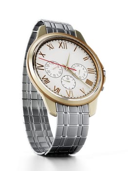 Classic metal watch isolated on white background. 3D illustration.