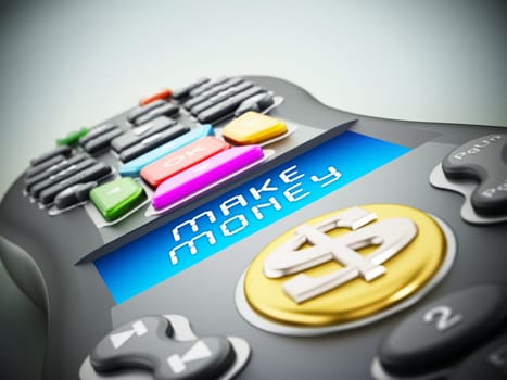 Make money text on remote controller LCD panel. 3D illustration.