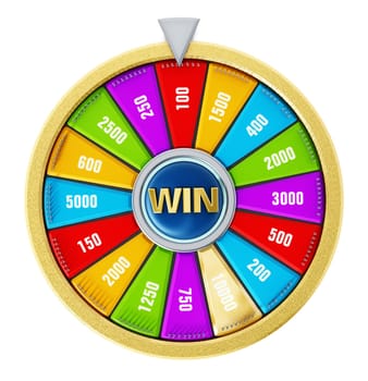 Wheel of fortune isolated on white background. 3D illustration.