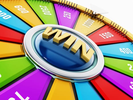 Wheel of fortune isolated on white background. 3D illustration.