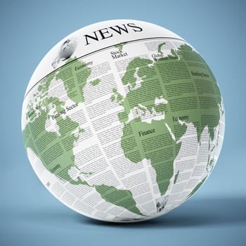 Globe with generic newspaper texture. 3D illustration.