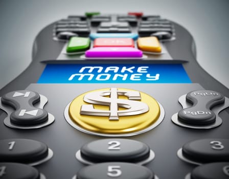 Make money text on remote controller LCD panel. 3D illustration.