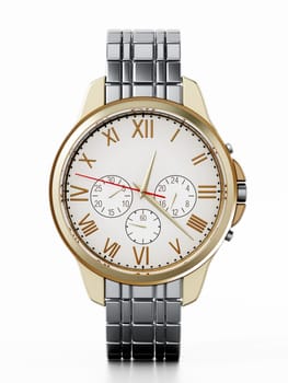 Classic metal watch isolated on white background. 3D illustration.