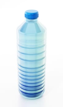 Blue plastic bottle full of water. 3D illustration.