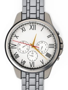 Classic metal watch isolated on white background. 3D illustration.
