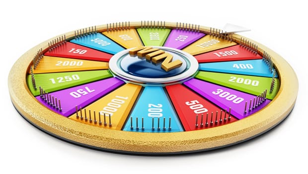 Wheel of fortune isolated on white background. 3D illustration.