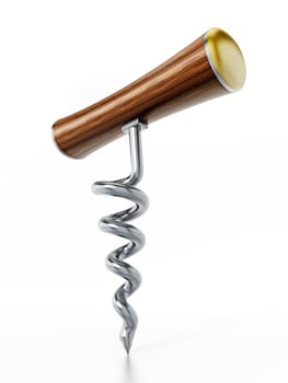 Corkscrew isolated on white background. 3D illustration.