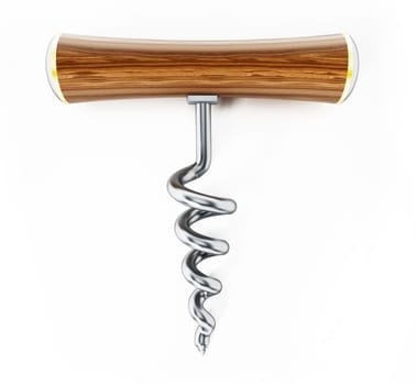 Corkscrew isolated on white background. 3D illustration.