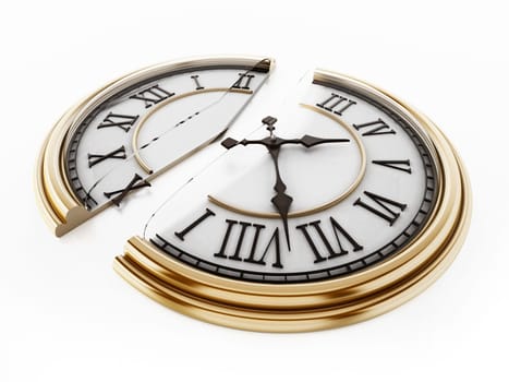 Vintage clock split in half. 3D illustration.
