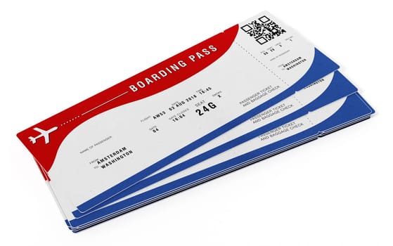 Boarding pass with fictitious numbers and names. 3D illustration.