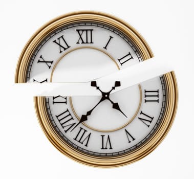 Vintage clock split in half. 3D illustration.