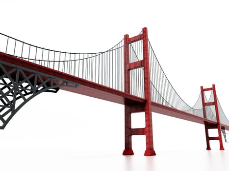 Suspension bridge isolated on white background. 3D illustration.