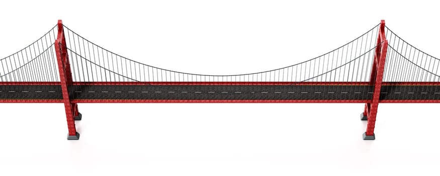 Suspension bridge isolated on white background. 3D illustration.
