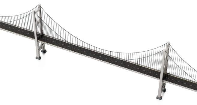 Suspension bridge isolated on white background. 3D illustration.