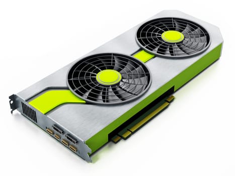 Modern graphics card isolated on white background. 3D illustration.