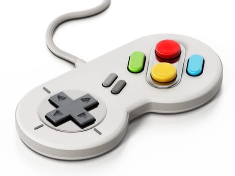 Vintage cable gamepad isolated on white background. 3D illustration.