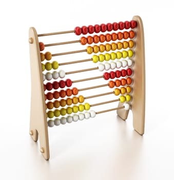 Abacus with multi colored beads isolated on white background. 3D illustration.