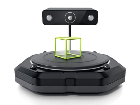 Fictitious 3D scanner isolated on white background. 3D illustration.