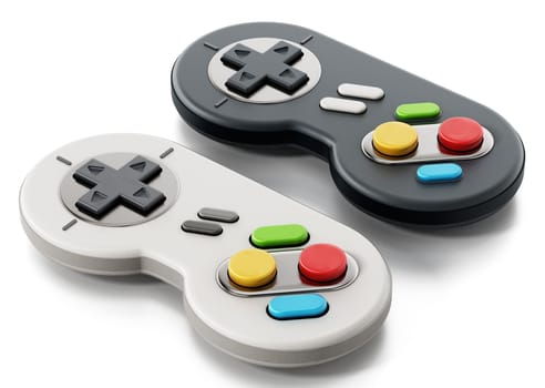 Vintage cable gamepad isolated on white background. 3D illustration.