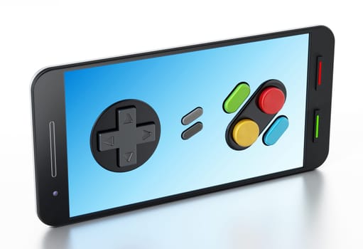 Gamepad buttons on smartphone isolated on white background. 3D illustration.