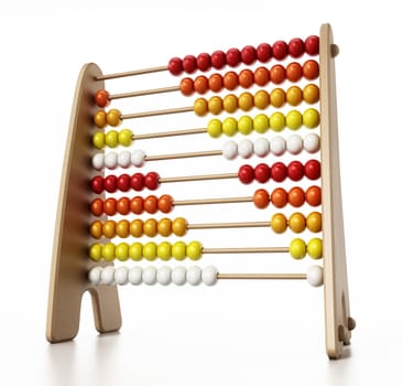 Abacus with multi colored beads isolated on white background. 3D illustration.