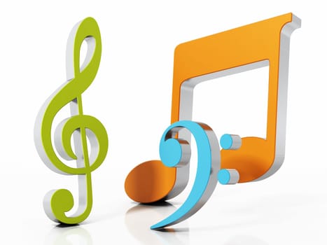 Musical symbols isolated on white background. 3D illustration.