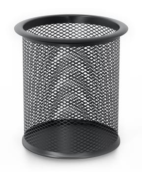 Metal pencil holder isolated on white background. 3D illustration.